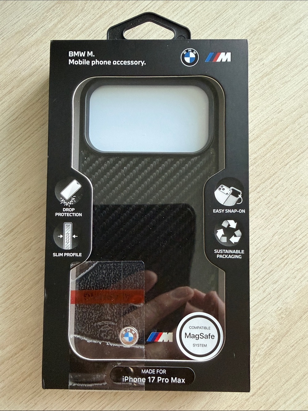 BMW M Carbon-Style MagSafe Case in Black with Red Accent